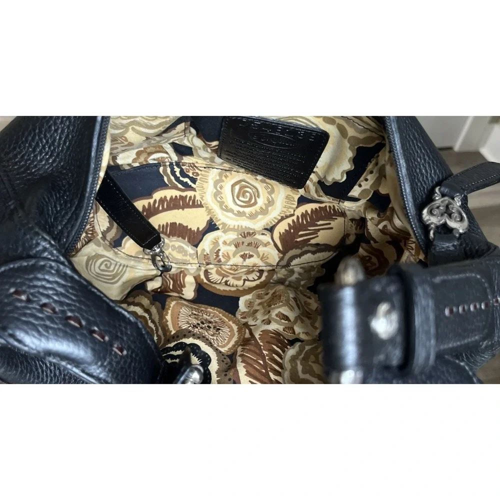 BRIGHTON Masterpiece Niki Hobo Leather Lace Shoulder Handbag Black Y2K